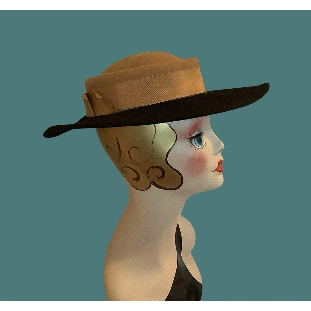 Mr John Womens 100% Wool Hat Black & Tan Vintage Hat Business High Society Hat